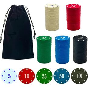 SEETOOOGAMES Casino Poker Chips - 200pcs رقائق البوكر البلاستيكية مجموعة مع أرقام زخارف للمقامرة Blackjack Mahjong Night Night