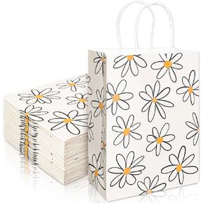 Fysuimu 24pcs أكياس الهدايا الورقية ديزي مع مقابض لطيفة ديزي زهرة Goodie علاج الحقائب لصالح الأكياس لحفل زفاف الربيع دش الطفل ، 5.9 × 3.1 × 8.3 بوصة