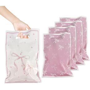 50pcs أكياس الهدايا البلاستيكية البلاستيكية الوردي القوس الحفلات الحفلات الزمنية Coquette Party Favors Candy Goodie Treat Facs for Birthday حفلة استحمام الطفل