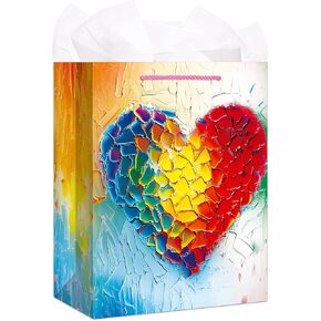FLYAB Love Birthday Gift Bag with Tissue Paper - 11.5" Birthday Party Favor Bags for Women Colorful Gift Bag for Mother's Day Valentine's Day Wedding Birthday Anniversary