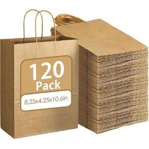 GITMIWS 120 Pack Brown Kraft Paper Paps ، 8.25x4.25x10.6inch Brown Craft Paper Gift With Willles Bulk ، Wething Paper Grocery Pags for Small Business Clists