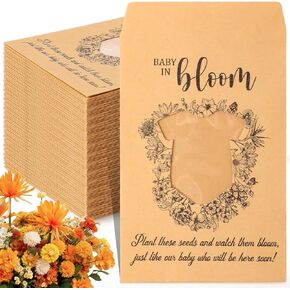Kolldenn 100 Pack Baby Shower Seed Packet Baby in Bloom Packet Kraft Facs with Baby Shirt Type Window Window Windows Bage Vractorizer Lage for Gender Canner Party Favor