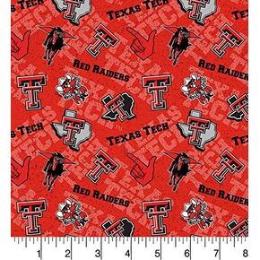 SYKEL ENTERPRISES Texas TECH University Cotton Fabric with Tone ON Tone Design