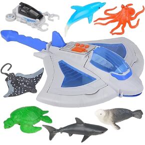 ArtCreativity Sting Ray Transporter Set, Includes 1 Stingray Toy with Sounds and 7 Sea Creatures, Interactive Ocean Toys for Kids, Sea Animal Toys for Kids and Underwater Party Supplies