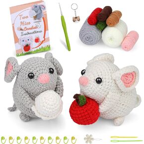 Kogyxe Crochet Kit للمبتدئين ، مجموعة كروشيه للحيوانات لزخرفة السيارة المعلقة ، مجموعة من الحياكة القطط مع خطاف الكروشيه الغزل ، طقم كروشيه مع دروس فيديو خطوة بخطوة
