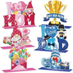 Yuntau 6 Pcs Mother's Day Diamond Art Tabletop Decorations Mother's and Father's Day Diamond Table Decorations Desktop Centerpieces Ornaments DIY Art for Table Decor Mom and Dad Birthday Gift