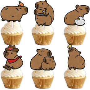 18pcs Glitter Dessert Cupcake Topper Pick for Cute Pet Capybara Theme Decor Supplies Men Women Happy Birthday Baby Shower Party Decoration
