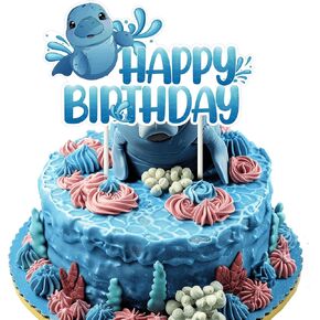 زخرفة حفلة عيد ميلاد MANEATE ، MANATEE عيد ميلاد سعيد كعكة عيد ميلاد TOPPER بطباعة مرتين على الوجهين الديكور كعكة الحيوانات للبحر البحري Ocean المخلوق البحري