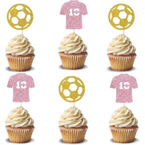 24 Pcs Messi Soccer Star Number 10 Cupcake Toppers, Happy Birthday Cake Decorations for Ball Player, Football Fans Team Party, Sport Football Themed Birthday Party Supplies