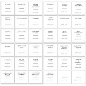 36PCS Coffee Syrup Stickers Coffee Bar Labels Station Stickers Syrup Dispenser with Labels White Coffee Labels Preprinted Jar Labels