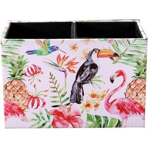Toucan and Flamingo Watercolor Pattern PU Leather Rectangular Pencil Pen Holder Desk Organizer PH26