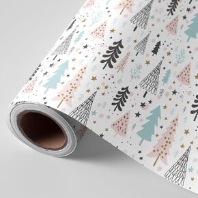 JarThenaAMCS Christmas Wrapping Paper -Mini Roll- 17 Inch x 32.8Ft Pastel Xmas Tree Gift Wrap Paper Xmas Forest Art Paper for Wedding Crafts Gift Packing