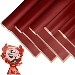 Xigui 20 Sheets Gold Edge Gift Paper ، مستلزمات بائع الزهور الكورية ، الحرف اليدوية DIY ، عبوات هدايا أو عبوات مربع ، ورقة تغليف الأزهار المقاومة للماء 22.8 * 22.8 بوصة (ذهبية حمراء)