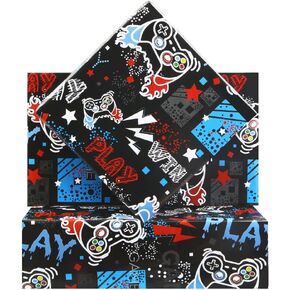 Geluode Video Game Rapping Paper for Boys Kids Girls ، 4 Sheets Gaming Gaming Glud Game Controllers Wrapp Wrape Paper Plate 20 × 28 بوصة لكل ورقة لحفلة لعبة عيد الميلاد
