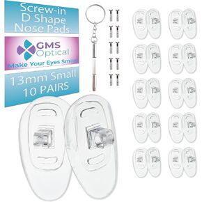 GMS Optical Premium Grade Soft Silicone - D -Shape Screw-in Silicone Nose Pads (D-Shape Screw-in 13MM, 10 Pair)