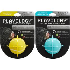 لعبة Playology Speceaky Chew Ball Dog Toy - زبدة الدجاج والفول السوداني