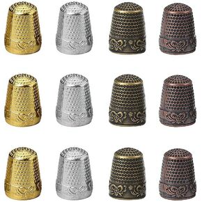 SHIDXIB 12Pcs Vintage Sewing Thimble Stainless Steel Sewing Tailor Finger Protector Quilting Thimble Finger Shield Ring Thimbles for Hand Sewing