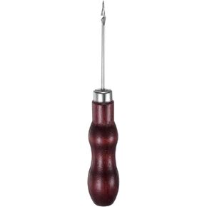Harfington Handwork Sewing Awl Double Gourd Hook Head Head Leather Heat Hole Tool مع خدش مقبض خشبي للأسلاك المكسورة ، قم بإصلاح خياطة الحفر و DIY المصنوع يدويًا ، ووردة خشب الورد