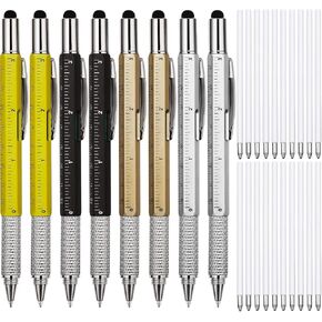Zhanmai 8 Pcs Gift Pen for Men 6 in 1 Multitool Tool Pen with Refills Screwdriver, Ruler, Levelgauge,Fathers Christmas Graduation party Supplies(Black)