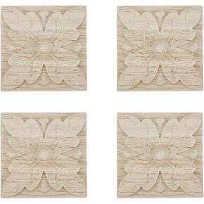 4Pcs Wooden Carved Appliques Onlays Square Unpainted Solid Wood Appliques DIY Cabinet Door Furniture Decoration Leaf Pattern 2.33" / 59mm (#1)