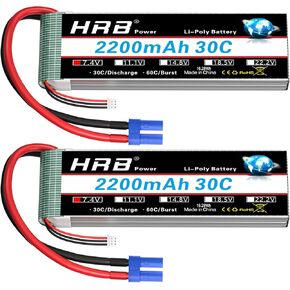 HRB 2S 2200MAH LIPO Battery EC2 30C 7.4V RC LIPO بطارية متوافقة مع RC CAR RC Truck RC Boat RC Airplane RC (2Packs)