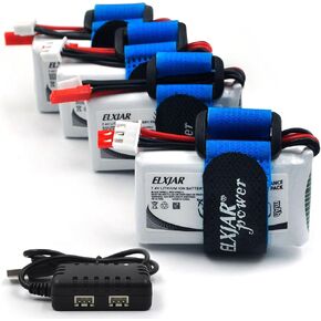 (4 عبوات) 7.4V 1000mAh 20C LIPO بطارية مع قابس JST وشاحن لـ V912 V333 V262 V353 Quadcopter