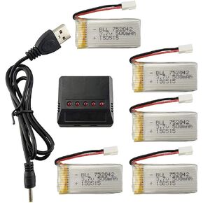 5PCS 3.7V 500mAh 25C Li Battery with 5 in 1 Charger for JJRC H31 H37 H6D Hubsan X4 FPV H107C H107D H107L H107P H108 JXD392 JXD388 JXD385 UDI U816A SYMA X5C X5SW HS170 HS170C Drone Accessory