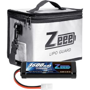 Zeee 7.2V 3600mAh RC NiMH Battery with Tamiya Plug 1 Pack Battery with 1 Pcs Lipo Safe Bag Fireproof Explosionproof Bag for Storage Charging
