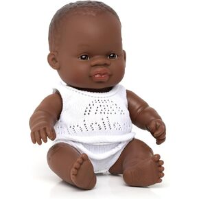 Miniland Doll 8 1/4 '' African Girl (Box) - مصنوعة في إسبانيا ، صحيحة ، جودة ، إدراج