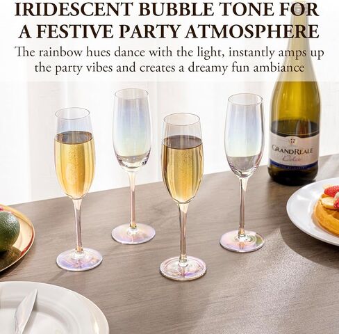 MyGift Iridescent Blue Angled Rim Champagne Flute Set of 4, Sparkling Wine Stemless Glasses, Rainbow Transparent Prosecco Wine Glass, Cocktail Mimosa Glass Set, Holiday New Year Toasting Glass in Kuwait