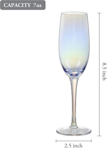 MyGift Iridescent Blue Angled Rim Champagne Flute Set of 4, Sparkling Wine Stemless Glasses, Rainbow Transparent Prosecco Wine Glass, Cocktail Mimosa Glass Set, Holiday New Year Toasting Glass in Kuwait