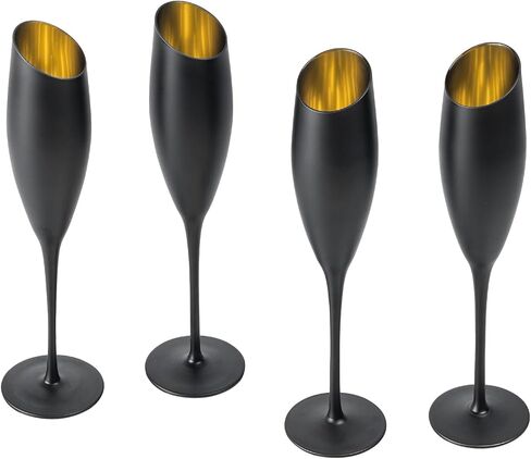 MyGift Iridescent Blue Angled Rim Champagne Flute Set of 4, Sparkling Wine Stemless Glasses, Rainbow Transparent Prosecco Wine Glass, Cocktail Mimosa Glass Set, Holiday New Year Toasting Glass in Kuwait
