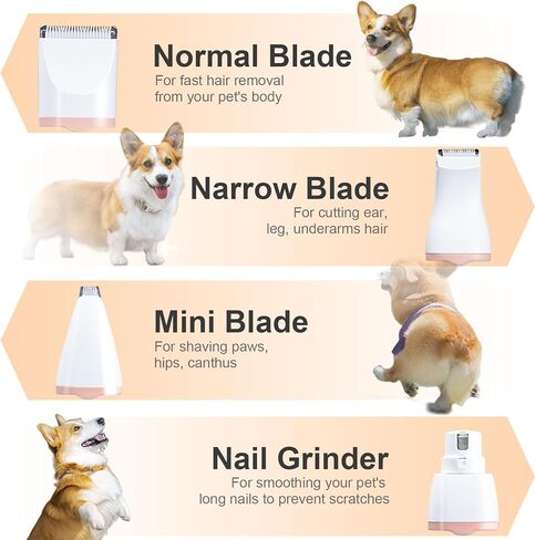 KIKETECH Quiet Dog Grooming Clippers - 4 in 1 Professional Dog Hair Clippers for Small Cats Dogs Pets, Rechargeable Cordless Pet Trimmer for Grooming, PinkRose in Saudi Arabia