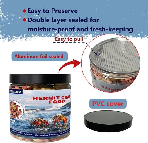 JADINGSFARM Fruity Buffet Blend Diet, 4.4 oz Food for Hermit Crabs, All Natural Hermit Crab Food, Hermit Crab Treats, High Protein & Nutrient Blend Diet of Oats, Blueberries, Strawberry, Banana, Sprouted Seeds Mix for Hermit Crabs. in Kuwait