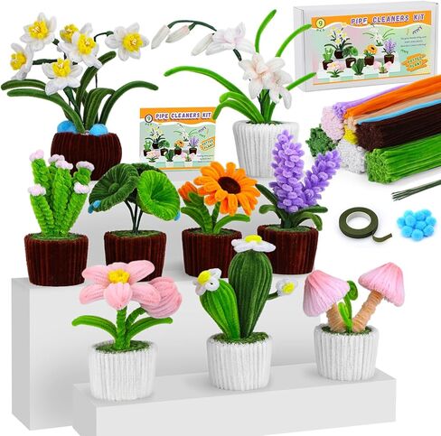 UzecPk Pipe Cleaner, Pipe Cleaner Flower Craft kit, 10 Colors Pipe Cleaners Bulk Chenille Stem Pipe Cleaners Plant Kit for DIY Craft Holiday Creative Decorations with Tutorial and Accessories in Kuwait