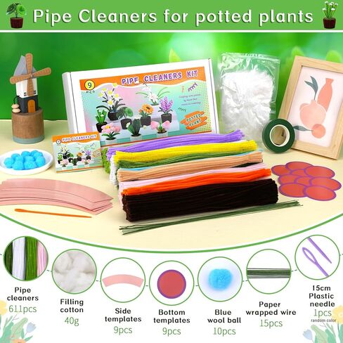 UzecPk Pipe Cleaner, Pipe Cleaner Flower Craft kit, 10 Colors Pipe Cleaners Bulk Chenille Stem Pipe Cleaners Plant Kit for DIY Craft Holiday Creative Decorations with Tutorial and Accessories in Kuwait