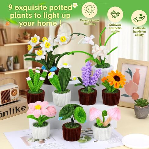 UzecPk Pipe Cleaner, Pipe Cleaner Flower Craft kit, 10 Colors Pipe Cleaners Bulk Chenille Stem Pipe Cleaners Plant Kit for DIY Craft Holiday Creative Decorations with Tutorial and Accessories in Kuwait