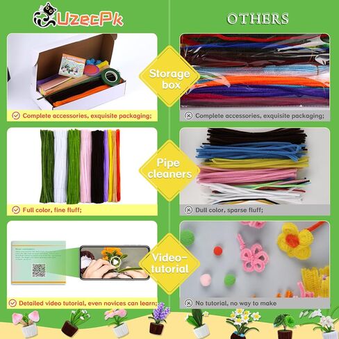 UzecPk Pipe Cleaner, Pipe Cleaner Flower Craft kit, 10 Colors Pipe Cleaners Bulk Chenille Stem Pipe Cleaners Plant Kit for DIY Craft Holiday Creative Decorations with Tutorial and Accessories in Kuwait