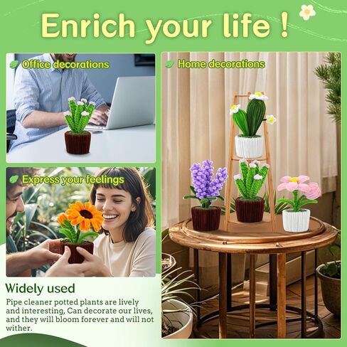 UzecPk Pipe Cleaner, Pipe Cleaner Flower Craft kit, 10 Colors Pipe Cleaners Bulk Chenille Stem Pipe Cleaners Plant Kit for DIY Craft Holiday Creative Decorations with Tutorial and Accessories in Kuwait