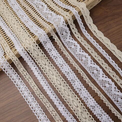IDONGCAI Lace Ribbon Vintage Lace Trim Crochet Cotton Lace Edge for Junk Journal Decoration Christmas Package DIY Sewing Craft Supply, 2 Yards Each, 10 Styles(Beige 20 Yards) in Kuwait