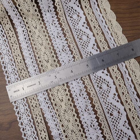 IDONGCAI Lace Ribbon Vintage Lace Trim Crochet Cotton Lace Edge for Junk Journal Decoration Christmas Package DIY Sewing Craft Supply, 2 Yards Each, 10 Styles(Beige 20 Yards) in Kuwait