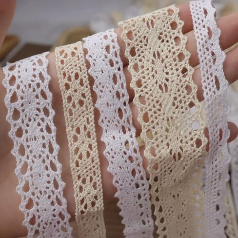 IDONGCAI Lace Ribbon Vintage Lace Trim Crochet Cotton Lace Edge for Junk Journal Decoration Christmas Package DIY Sewing Craft Supply, 2 Yards Each, 10 Styles(Beige 20 Yards) in Kuwait