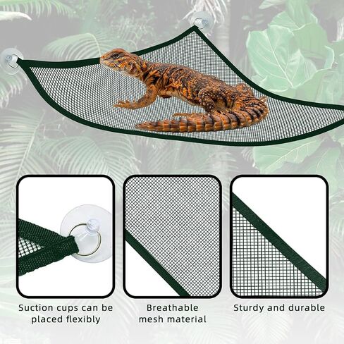 2 Pcs Bearded Dragon Lizard Hammock, Geckos Hammock, Breathable Mesh Reptile Hammock, Suitable for Large & Small Bearded Dragons Anole Geckos Lizards or Snakes（Black） in Kuwait