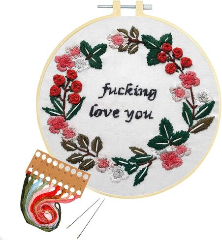 Nuberlic Funny Bee Embroidery Kits for Beginners, Please Get Out of My House Embroidery Kit for Adults- Easy Cross Stitch Starter Kit with Printed Fabric, Hoop, Needles Instruction and Threads in Kuwait