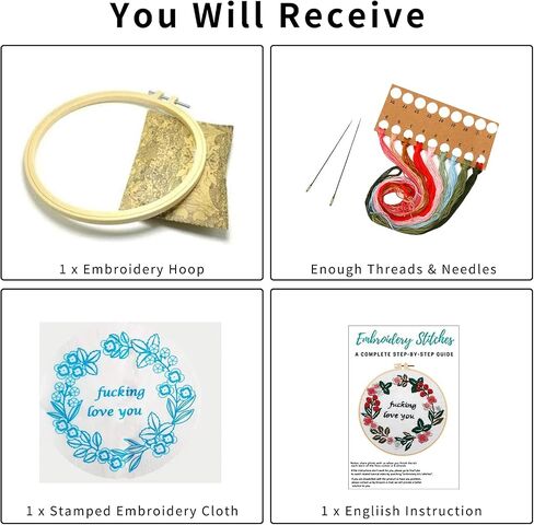 Nuberlic Funny Bee Embroidery Kits for Beginners, Please Get Out of My House Embroidery Kit for Adults- Easy Cross Stitch Starter Kit with Printed Fabric, Hoop, Needles Instruction and Threads in Kuwait