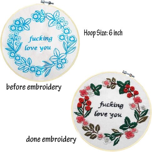 Nuberlic Funny Bee Embroidery Kits for Beginners, Please Get Out of My House Embroidery Kit for Adults- Easy Cross Stitch Starter Kit with Printed Fabric, Hoop, Needles Instruction and Threads in Kuwait