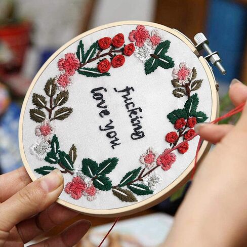 Nuberlic Funny Bee Embroidery Kits for Beginners, Please Get Out of My House Embroidery Kit for Adults- Easy Cross Stitch Starter Kit with Printed Fabric, Hoop, Needles Instruction and Threads in Kuwait