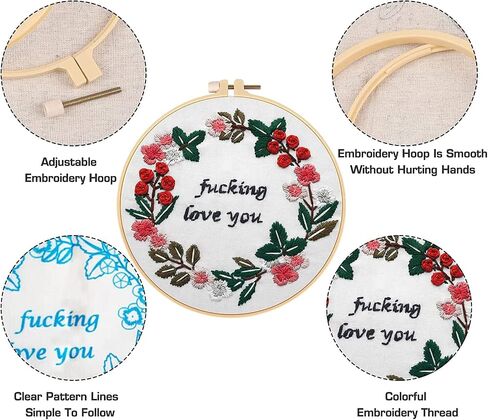 Nuberlic Funny Bee Embroidery Kits for Beginners, Please Get Out of My House Embroidery Kit for Adults- Easy Cross Stitch Starter Kit with Printed Fabric, Hoop, Needles Instruction and Threads in Kuwait
