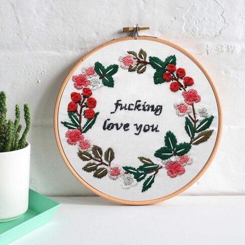 Nuberlic Funny Bee Embroidery Kits for Beginners, Please Get Out of My House Embroidery Kit for Adults- Easy Cross Stitch Starter Kit with Printed Fabric, Hoop, Needles Instruction and Threads in Kuwait