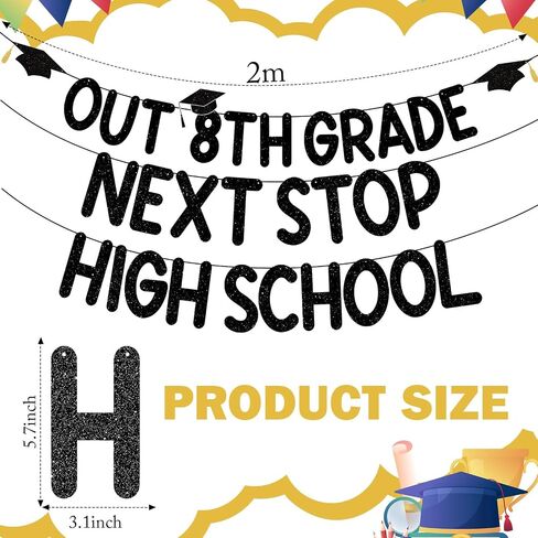 Oudain Peace out 8th Grade Next Stop High School Banner Graduation Decorations Class of 2025 Party Supplies K-8th Grade Graduation Photo Banner(Black Glitter) in Saudi Arabia